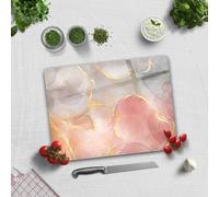Planche à découper en verre trempé pour cuisine, rectangulaire avec pieds en caoutchouc, résistante à la chaleur, antidérapante | 30 cm x 40 cm | (Marbre romantique)