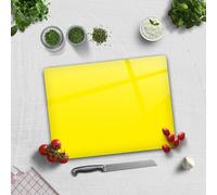 Planche à découper en verre trempé pour cuisine, rectangulaire avec pieds en caoutchouc, résistante à la chaleur, antidérapante | 30 cm x 40 cm | (Jaune uni)