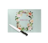 Planche à Découper en Verre Trempé - Romantique Dessin Couronne de Fleurs Saint Valentin - Protection Plan de Travail et Dessous Plat Résistant Chaleur 2 Tailles Imprimé en France