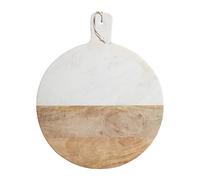 Planche à découper et plateau de service 2 en 1 MasterClass, planche à découper en bois et plateau de service en marbre blanc, rond avec poignée et corde pour suspendre, diamètre de 40 cm, 50 cm avec la poignée, 1 pièce