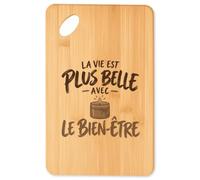 Planche à Découper La vie est plus belle avec le bien-être | modèle 2 | Plateau Apéro Bambou Gravé 30 × 20 cm | Cuisine Barbecue Apéritif | Idée Cadeau Crémaillère Noël