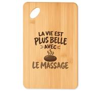 Planche à Découper La vie est plus belle avec le massage | Plateau Apéro Bambou Gravé 30 × 20 cm | Cuisine Barbecue Apéritif | Idée Cadeau Crémaillère Noël