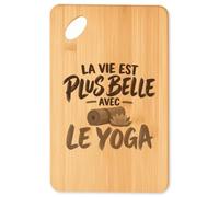 Planche à Découper La vie est plus belle avec le yoga | modèle 2 | Plateau Apéro Bambou Gravé 30 × 20 cm | Cuisine Barbecue Apéritif | Idée Cadeau Yogi Yogini Crémaillère Noël