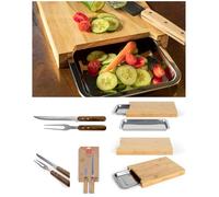 Planche à découper - LIVOO - WMES140B2 - Bois d'acacia FSC - Bac récupérateur inox amovible - 2 couverts inox