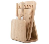 Pebbly Planche à découper NBA230, coffret affûté avec support et 2 couteaux, bambou marron