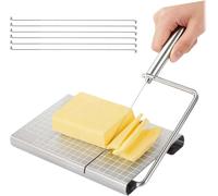 Planche à découper pour fromage avec coupe-fromage intégré - Coupe-beurre - Coupe uniforme - Six lames supplémentaires - 21 x 13 cm - Argent
