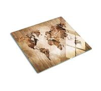 Planche à Découper pour la Cuisine 60x52 cm Modernité Pieds Antidérapants Contact Alimentaire Symétrique Bords Polis Avec Impression Décoration Résistant à la Chaleur - Carte du monde en bois