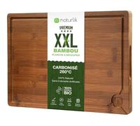 Planche à Découper XXL Bambou Carbonisé 45x30cm - Grande Planche en Bois avec Rigole à Jus Poignées - Billot XXL PLANCHE A UPER