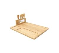 Planche à fromage en bambou 36x28cm avec son support de 4 couteaux inclus - -