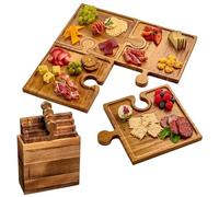 Planche à Fromages - Bois 25.5x7x17.5cm | Plat de Service à 4 Pièces | Plateau à Charcuterie Plateau Puzzle avec amuse-Fêtes Appartement Camping Pique-nique Réchauffement