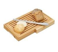 Relaxdays Planche à pain en bambou, range-couteaux avec couteau inox, HxlxP: 4x40x24 cm, nature