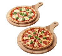 Planche a Pizza en Bois de Hêtre Lot de 2 avec Poignées 33 cm | 33 cm, Bois massif, Service convivial, Lot de 2, Pour pizza, Poignées pratiques
