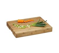 Planche à trancher, en lot de 2, rayé, bambou, épaisse, poignée creuse HxlxP: 5,5x45x35 cm bois huilé cuisine, nature