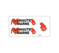 Planche A4 de stickers Département 52 j'aime La Haute Marne autocollant adhésif
