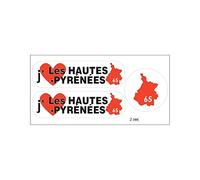 Planche A4 de stickers Département 65 j'aime Les Hautes Pyrénées autocollant