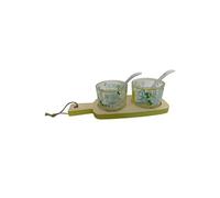 Planche apéritif en bois - 2 coupelles - 2 Cuillères Bois - Hauteur 6 cm - Longueur 22 cm - Profondeur 8.5 cm