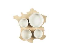 Planche apéro "bistrot" en bois de la carte de France avec 4 coupelles céramique blanc - -