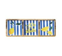 HOME DECO FACTORY - KA0818 - Planche à Apéritif Compartiments Dolce Vita en Manguier - 3 Compartiments - Motifs Citron et Rayures Bleues - Idéale pour Réceptions - 40X25 cm - Bleu et Naturel