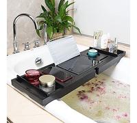 Planche de Baignoire avec boîte à Serviettes, Plateau de Bain Extensible, Plateau Baignoire Bambou avec Emplacement pour Tablette, Accessoires de Salle de Bain - 70-105cm*23 * 3cm (Noir)