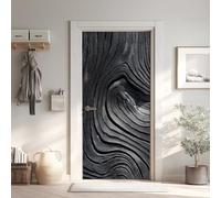 Planche de Bois Poster de Porte 3D Trompe L'Oeil 73x205 cm, Bois Noir Auto-Adhésif Sticker Porte pour Chambre Cuisine, Rustique Stickers Autocollants de Porte