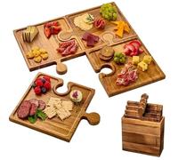 Planche De Charcuterie Puzzle 4 Pièces, Planche De Service Puzzle En Bois, Plateau De Service Emboîtable Avec Poignées, Assiette D'apéritif Aux Fruits Et Aux Noix(B)