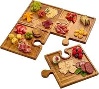 Planche De Charcuterie Puzzle 4 Pièces, Planche De Service Puzzle En Bois, Plateau De Service Emboîtable Avec Poignées, Assiette D'apéritif Aux Fruits Et Aux Noix(A)