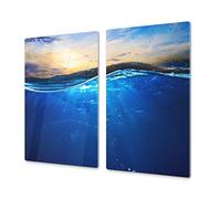 Planche de cuisine en VERRE trempé - Planche à découper en verre - Couvre-plaques de cuisson - UNE PIÈCE (60x52 cm) ou DEUX PIÈCES (30x52 cm chacune);D02 Série Eau: Eau 6