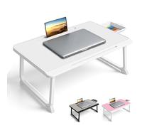 Planche de lit, Table de lit avec tiroir, pour Ordinateur, Lecture, Écriture, Repas et Regarder des Films sur Le Lit, Canapé ou au Sol, Bureau et Maison (White)