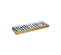 HOME DECO FACTORY - KA0818 - Planche à Apéritif Compartiments Dolce Vita en Manguier - 3 Compartiments - Motifs Citron et Rayures Bleues - Idéale pour Réceptions - 40X25 cm - Bleu et Naturel