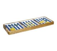 HOME DECO FACTORY - KA0818 - Planche à Apéritif Compartiments Dolce Vita en Manguier - 3 Compartiments - Motifs Citron et Rayures Bleues - Idéale pour Réceptions - 40X25 cm - Bleu et Naturel