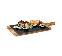 Planche de service en bambou avec plateau ardoise amovible et poignée