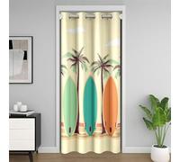 Planche de Surf Vintage Rideau de Porte 132x203,Palmier Tropical Rideau Occultant pour Porte,Planche de Surf Colorée Rideau de Porte Interieur,Thème Marin Surf Rideaux de Séparation de Chambre
