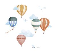 Planche Easy Stickers Montgolfière Aquarelle Bleu, Jaune, Vert TU