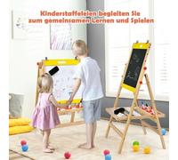 Planche pour enfants 3 en 1 planche de bois pliable et réglable en hauteur pour enfants 50,5 x 53,5 x 79-104 cm naturel + jaune