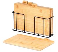 Planches à découper VILDE - Ensemble de 4 planches avec support - 28x20x0,7 cm - Bambou et métal noir