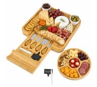 Planches à fromage en bambou, ensemble de couteaux, bols en céramique, assiette ronde
