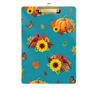 Planches à pince citrouilles, tournesols et feuilles d'automne - Format A4 - Taille standard - Pour salles de classe, restaurants, école, profil bas - Clip doré rétractable