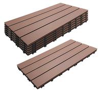 Planches de terrasse en WPC, 6 pièces, 60x30 cm, système de fixation à clic, aspect bois, couleur marron