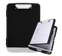Planchettes à Pince A4 avec Rangement, Porte-Bloc en Plastique avec étagère, Porte-papier Léger Presse-papiers Dossier pour Infirmière Médecin Coach de vente Bureau d'école (Noir)