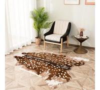 Plancholo Grand tapis Sika en fausse fourrure avec imprimé cerf - 1,5 x 1,8 m - Blanc et marron