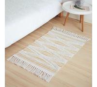Plancholo Petit tapis de salle de bain bohème en coton avec pompons pour buanderie, couloir, entrée, 61 x 91 cm