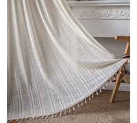 Plancholo Rideau bohème semi-transparent en dentelle au crochet tricoté à la main avec pampilles avec passe-tringle - Style rétro et rustique - Pour chambre à coucher (1 panneau, 150 x 239,8 cm (l x L