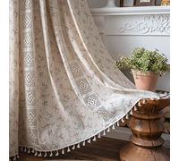 Plancholo Rideau Floral Bohème 221 cm de Long Dentelle Crochet Patchwork Drapé Semi-Transparent Glands Bohémiens Poche à Tringle Panneau de Rideau de Fenêtre pour Salon Chambre (Beige, 150 cm l x 221