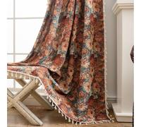 Plancholo Rideau floral de 238,8 cm de long - 1 panneau de rideau de fenêtre jacquard bohème avec pompons - Pour salon, chambre à coucher (fleur orange, 150 x 238,8 cm (l x L)
