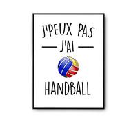 Planetee Affiche Handball Minimaliste j'Peux Pas Blanc Premium a4 | Poster Tableau Humour pour Décoration Murale Qualité Papier Premium