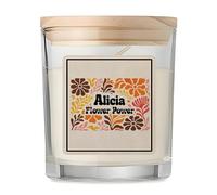 Planetee Bougie Parfumée Vanille Alicia Flower Power Design rétro Vintage Années 70s- Pot Verre Couvercle Bambou Décoration Maison Idée Cadeau Originale Femme Maman Anniversaire Noël