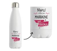 Planetee Bouteille isotherme Marraine géniale - Gourde Réutilisable Cadeau Famille/Amis