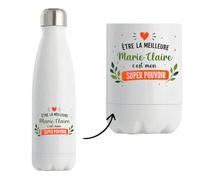 Planetee Bouteille isotherme meilleure Marie-Claude Super pouvoir cadeau femme anniversaire noel gourde maman