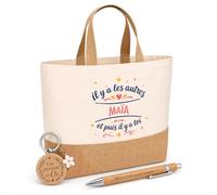 Planetee Cadeau Maïa les autres et toi | Coffret Kit Remerciement Femme Sac en Jute avec Porte-clés et Stylo Gravé