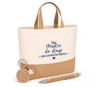 Planetee Cadeau Maitre de stage pas comme les autres | Coffret Kit Remerciement Femme Sac en Jute avec Porte-clés et Stylo Gravé